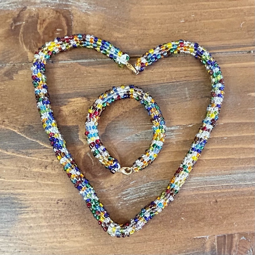 Handmade Colorful Glass Bead Necklace and Bracelet Set